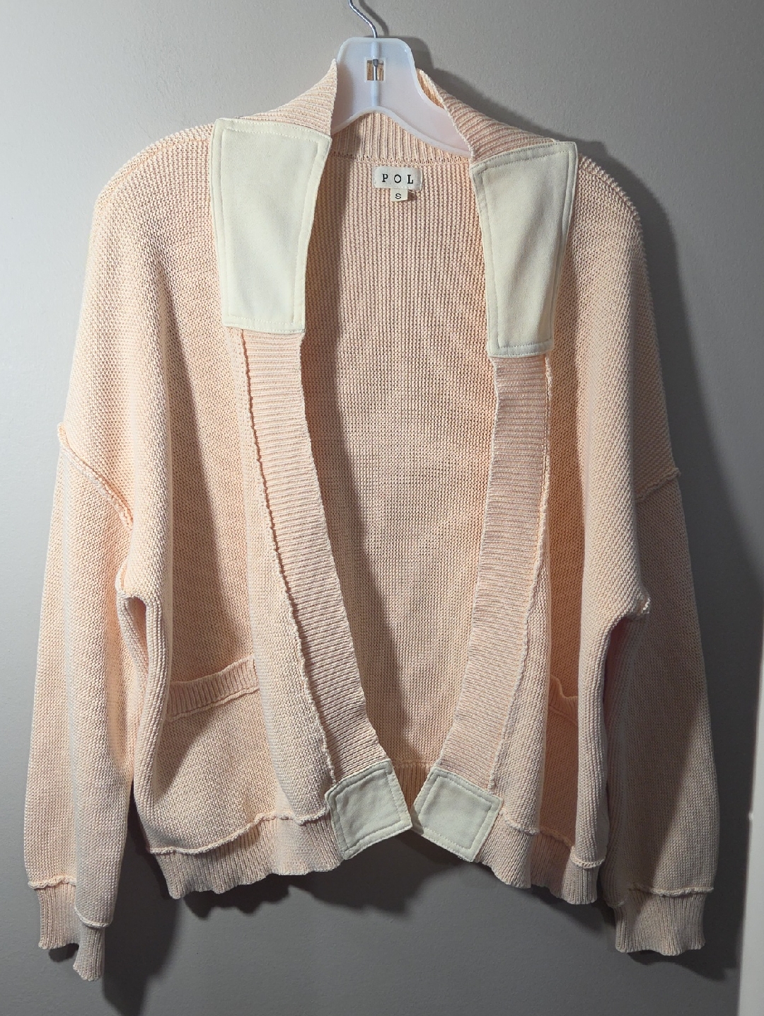 Pol Soft Cream Blush Open-Front Knit Cardigan..New..Never Worn